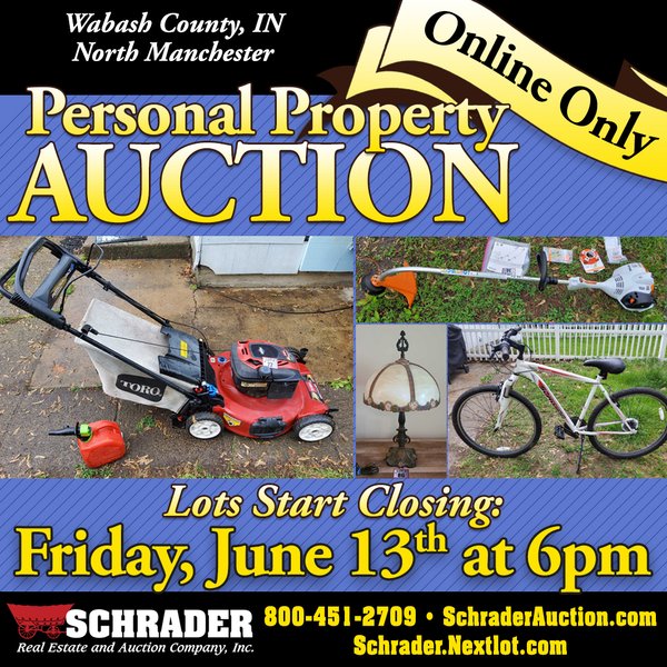 TIMED ONLINE ONLY PERSONAL PROPERTY AUCTION IN WABASH COUNTY, INDIANA