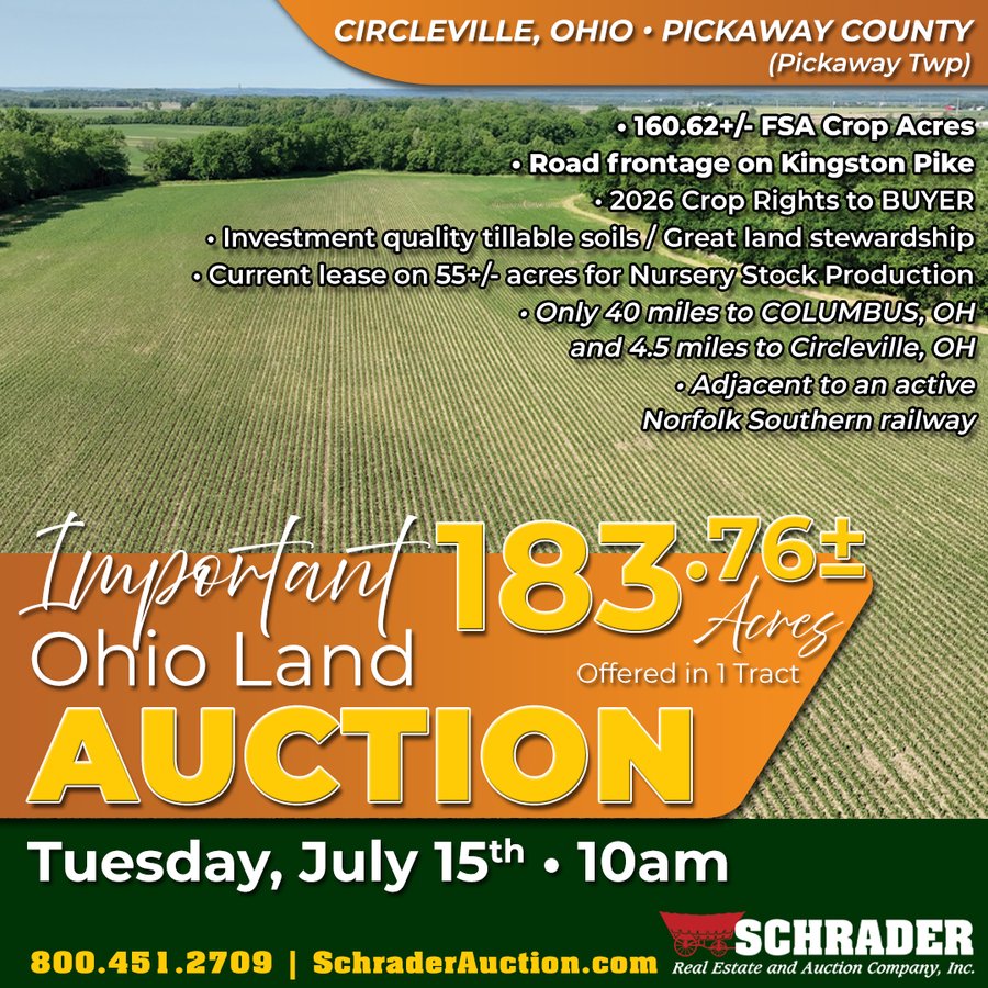 LAND AUCTION - 183.76+/-ACRES OFFERED IN 1 TRACT IN PICKAWAY COUNTY, OHIO
