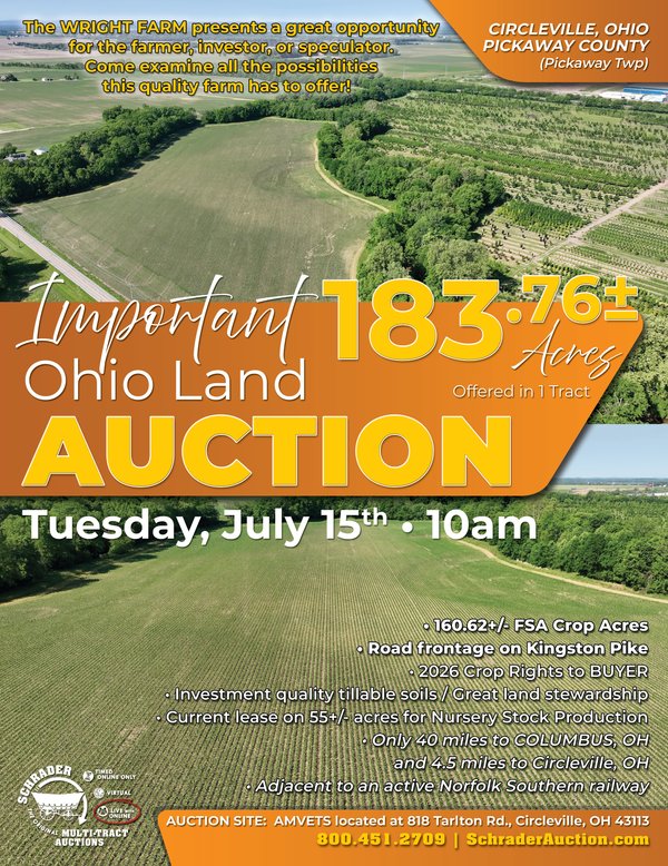 Sold: LAND AUCTION - 183.76+/-ACRES OFFERED IN 1 TRACT IN PICKAWAY COUNTY, OHIO - Kingston Pike, Circleville, OH 43113 - Pickaway County, Ohio