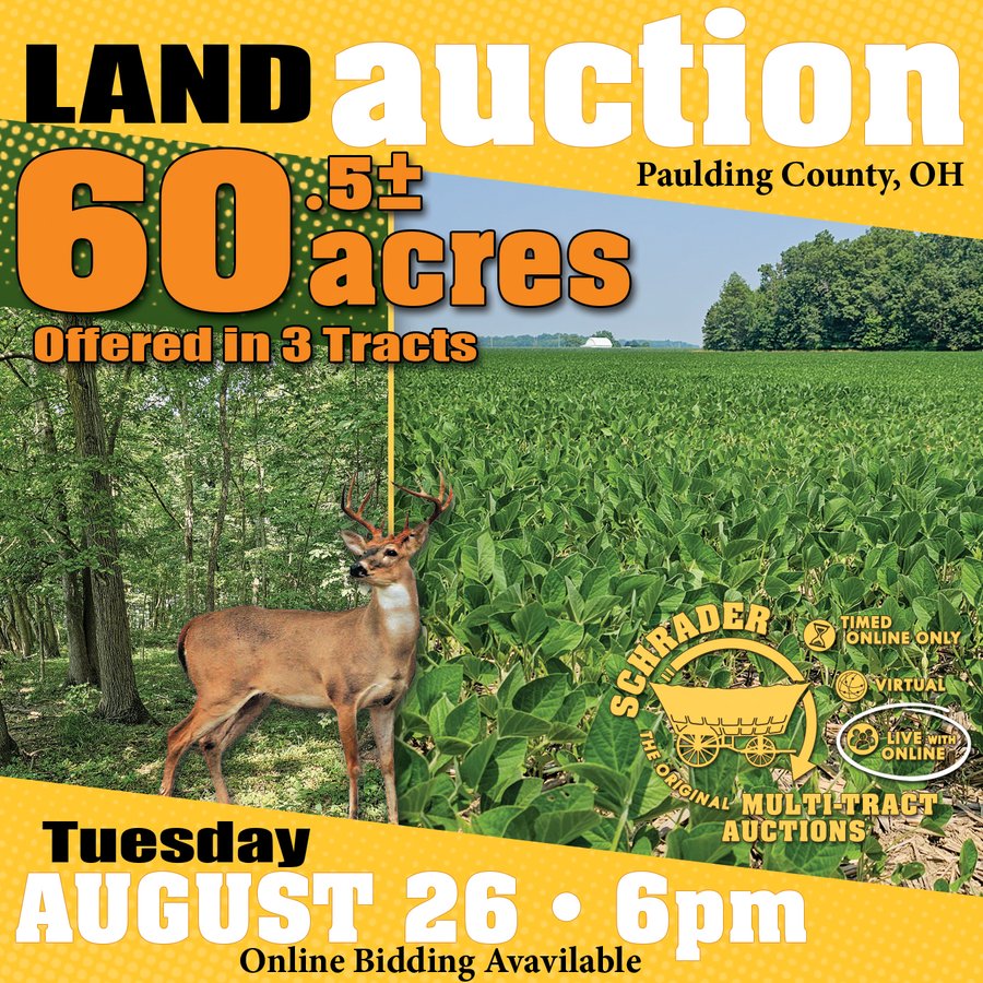 LAND AUCTION - 60.5+/- ACRES OFFERED IN 3 TRACTS IN PAULDING COUNTY, OHIO