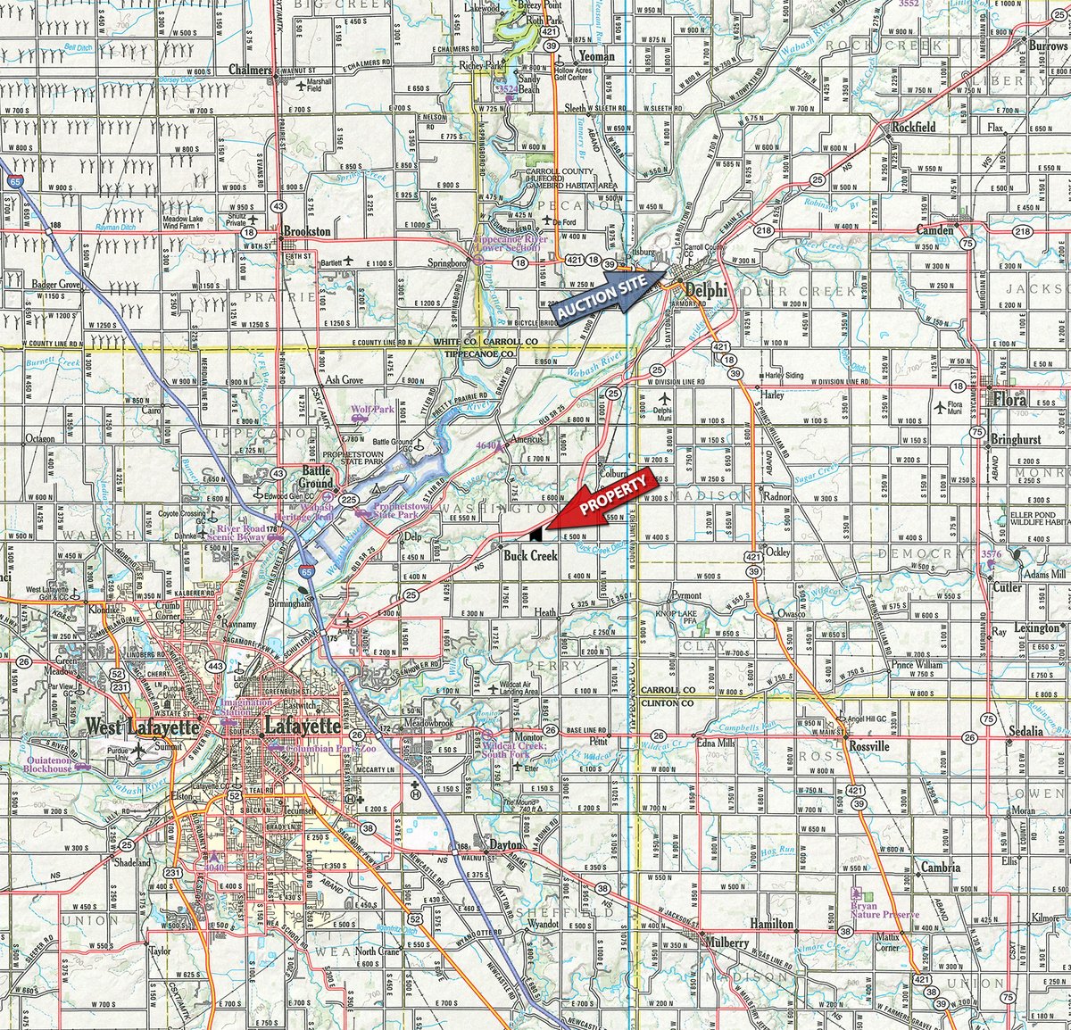 Area map - CANCELLED - LAND AUCTION - 70.5+/- ACRES OFFERED IN 1 TRACT IN TIPPECANOE COUNTY, INDIANA