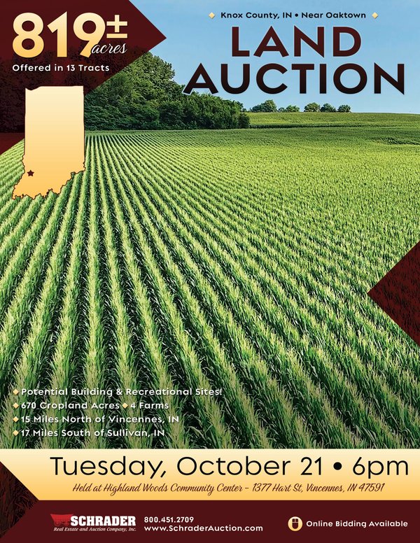 Sold: LAND AUCTION - 819+/-ACRES OFFERED IN 13 TRACTS IN KNOX COUNTY INDIANA - Near Oaktown, IN 47561 - Knox County Indiana