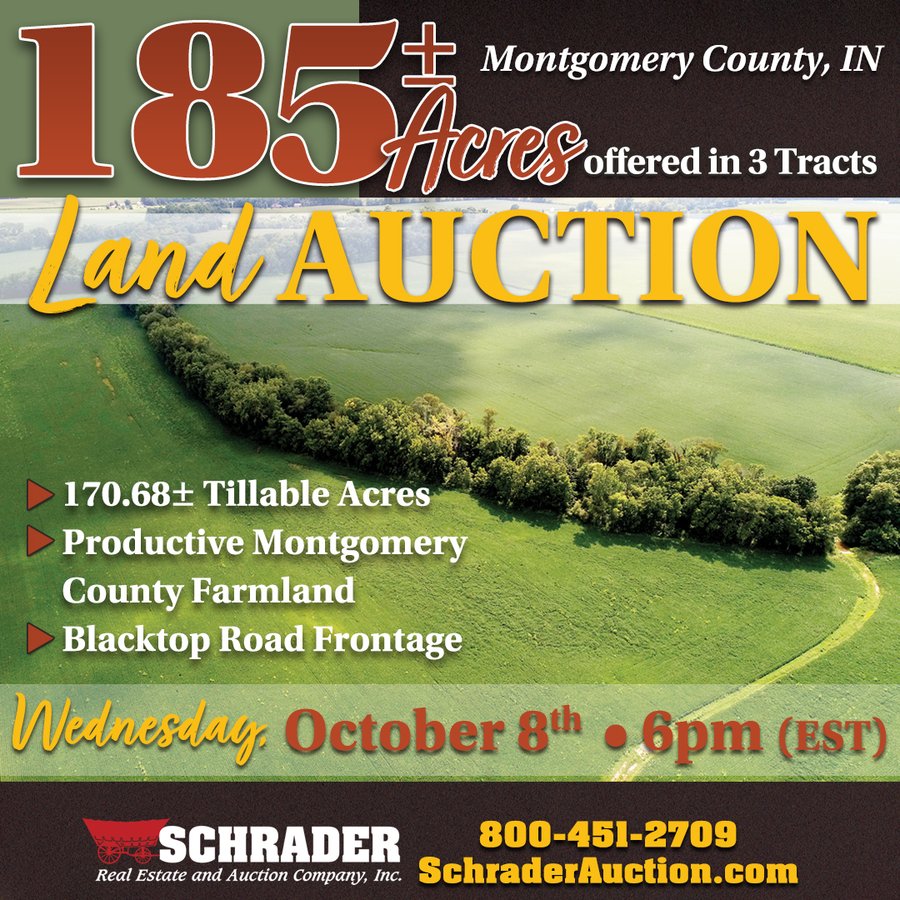 LAND AUCTION - 185+/- ACRES OFFERED IN 3 TRACTS IN MONTGOMERY COUNTY, INDIANA