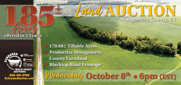 Sold: LAND AUCTION - 185+/- ACRES OFFERED IN 3 TRACTS IN MONTGOMERY COUNTY, INDIANA - S 350 E Ladoga, IN 47954 - Montgomery County, Indiana