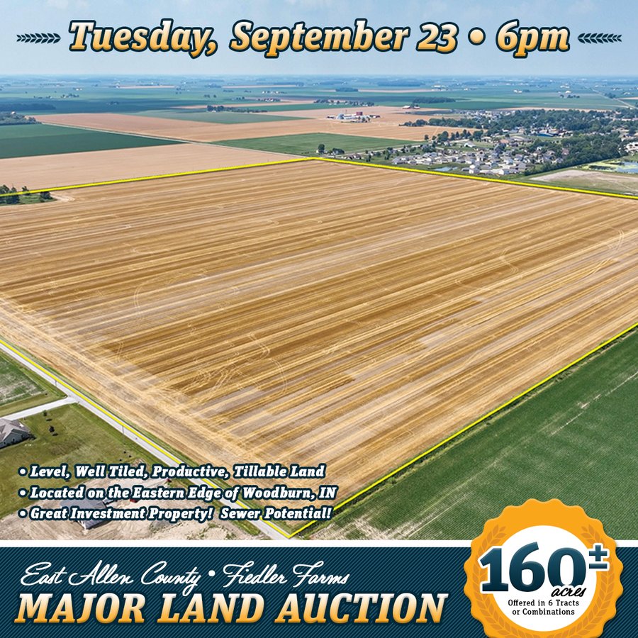 LAND AUCTION - 160+/- ACRES OFFERED IN 6 TRACTS IN ALLEN COUNTY INDIANA