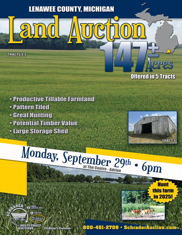 Sold: LAND AUCTION - 147+/-ACRES OFFERED IN 5 TRACTS IN LENAWEE COUNTY MICHIGAN - 6305 W US Highway 223, Adrian, MI 49221 - Lenawee County Michigan