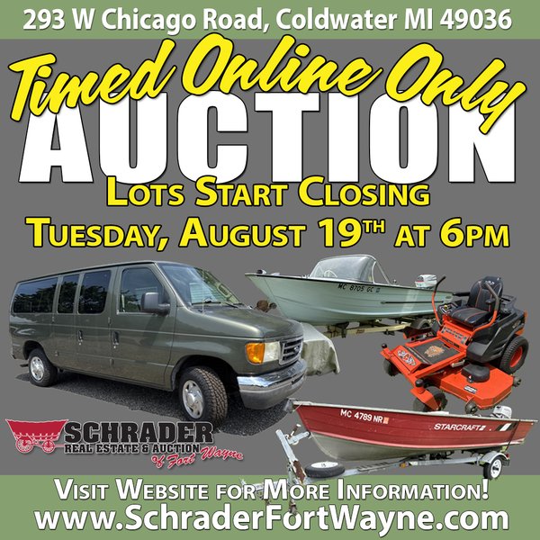 TIMED ONLINE ONLY PERSONAL PROPERTY AUCTION IN BRANCH COUNTY MICHIGAN