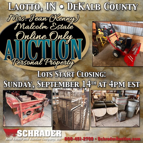 TIMED ONLINE ONLY PERSONAL PROPERTY AUCTION IN DEKALB COUNTY, INDIANA