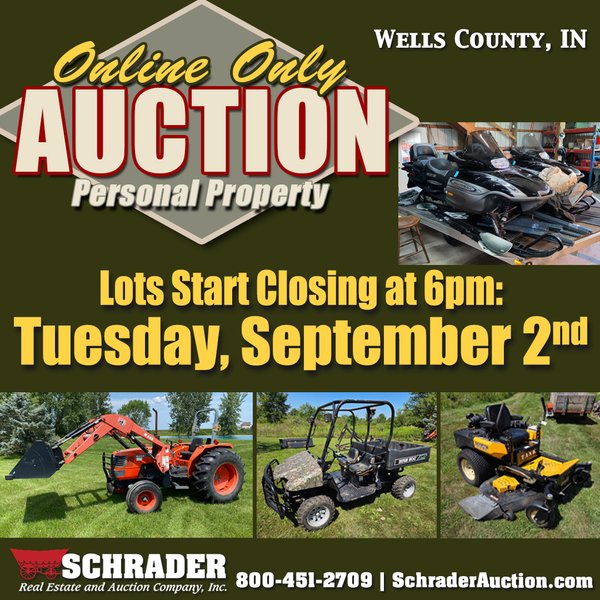 TIMED ONLINE ONLY PERSONAL PROPERTY AUCTION IN WELLS COUNTY INDIANA