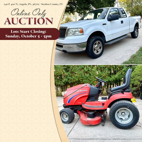 TIMED ONLINE ONLY PERSONAL PROPERTY AUCTION IN STEUBEN COUNTY, INDIANA