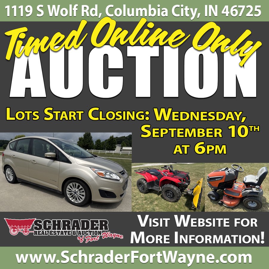 TIMED ONLINE ONLY PERSONAL PROPERTY AUCTION IN WHITLEY COUNTY, INDIANA