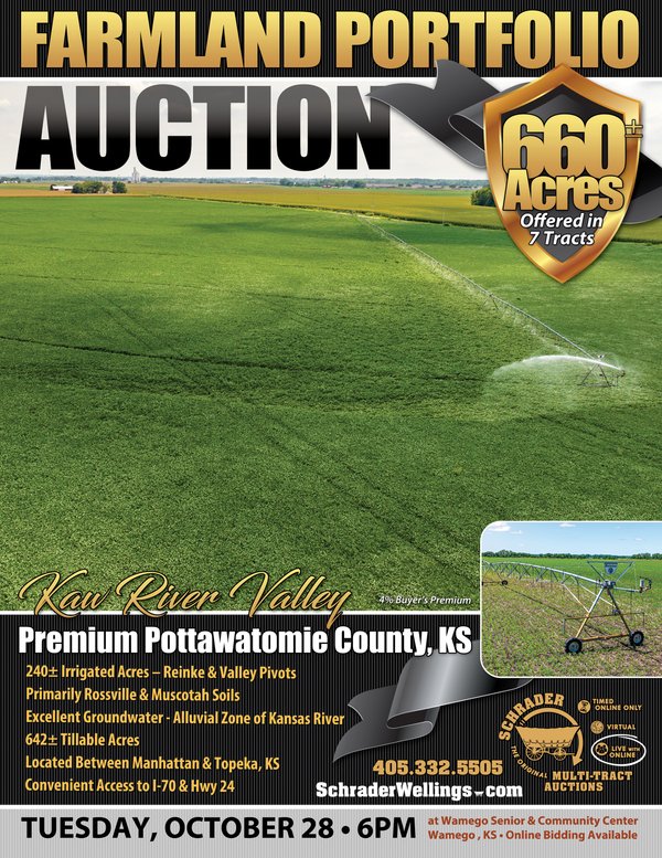 Sold: KAW RIVER VALLEY FARMLAND PORTFOLIO - 660+/- ACRES OFFERED IN 7 TRACTS IN POTTAWATOMIE COUNTY, KANSAS - Premium Pottawatomie County, Kansas