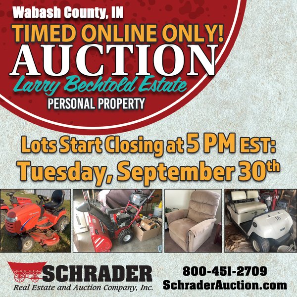 TIMED ONLINE ONLY PERSONAL PROPERTY AUCTION IN WABASH COUNTY, INDIANA