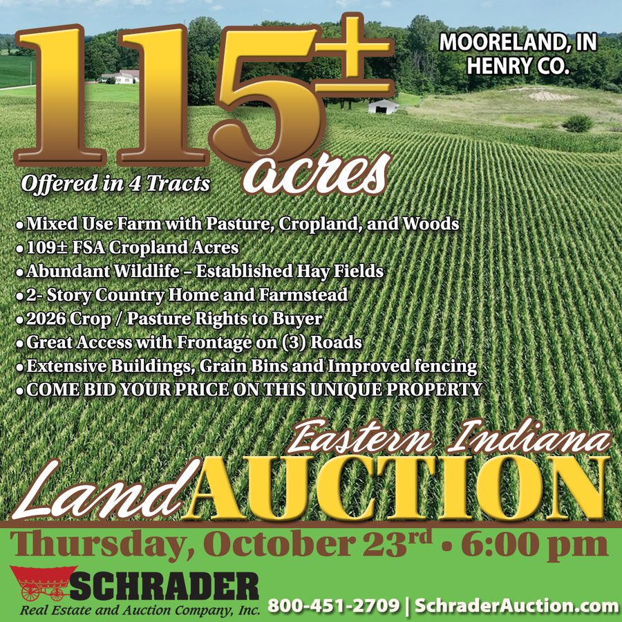 REAL ESTATE AUCTION - 115+/-ACRES OFFERED IN 4 TRACTS IN HENRY COUNTY, INDIANA