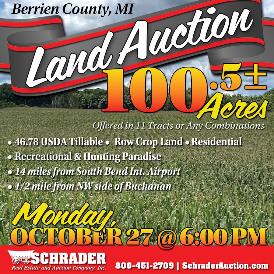 LAND AUCTION - 100.5+/- ACRES OFFERED IN 11 TRACTS IN BERRIEN COUNTY, MICHIGAN