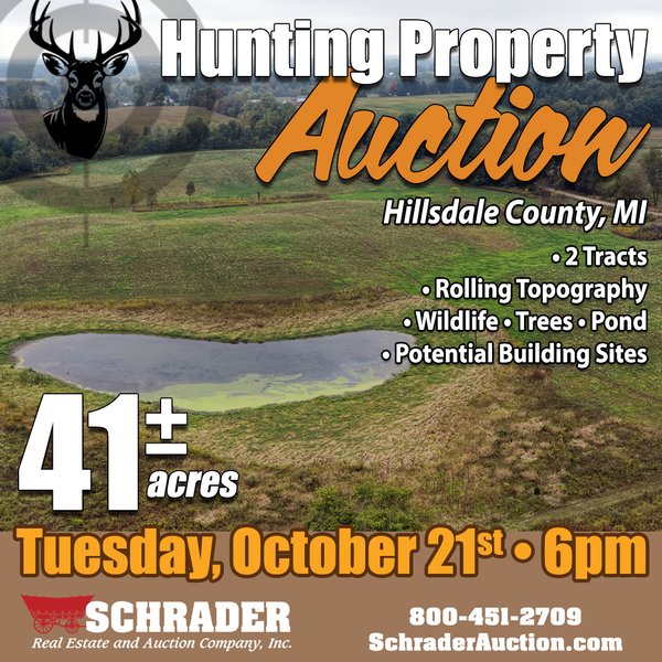 LAND AUCTION - 41+/- ACRES OFFERED IN 2 TRACTS IN HILLSDALE COUNTY, MICHIGAN