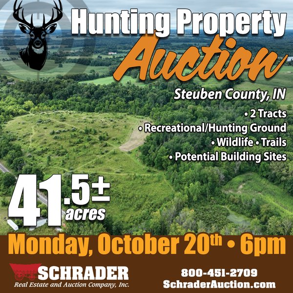 LAND AUCTION - 41.5+/-ACRES OFFERED IN 2 TRACTS IN STEUBEN COUNTY, INDIANA