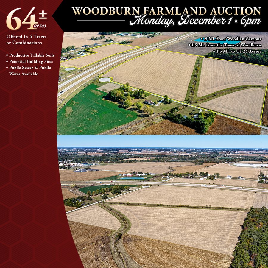 FARMLAND AUCTION - 64+/- ACRES OFFERED IN 4 TRACTS IN ALLEN COUNTY, INDIANA