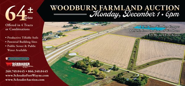 Sold: FARMLAND AUCTION - 64+/- ACRES OFFERED IN 4 TRACTS IN ALLEN COUNTY, INDIANA - Woodburn Rd, Woodburn, IN 46797 - Allen County, Indiana