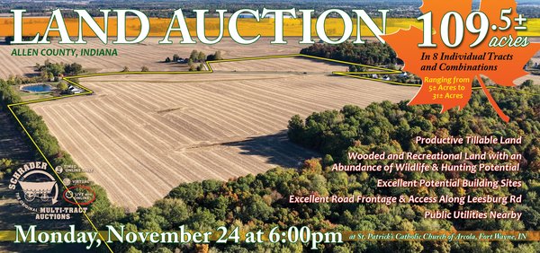 Sold: LAND AUCTION - 109.5+/- ACRES OFFERED IN 8 TRACTS IN ALLEN COUNTY, INDIANA - 7000 Block of Leesburg Rd, Ft Wayne, IN 46818 - Allen County, Indiana