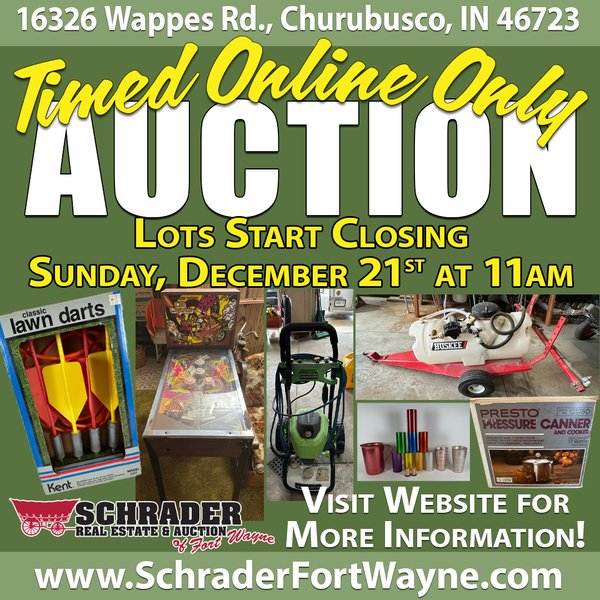 TIMED ONLINE ONLY PERSONAL PROPERTY AUCTION IN ALLEN COUNTY, INDIANA