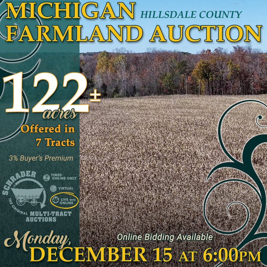 LAND AUCTION - 122+/- ACRES OFFERED IN 7 TRACTS IN HILLSDALE COUNTY, MICHIGAN