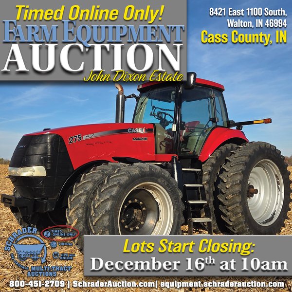TIMED ONLINE ONLY FARM EQUIPMENT AUCTION IN CASS COUNTY, INDIANA