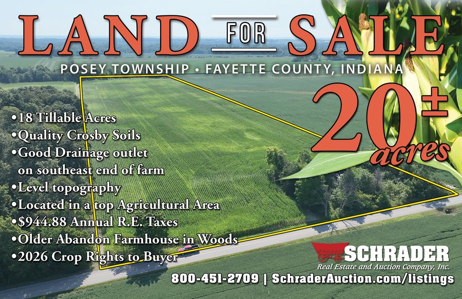 For sale: LAND FOR SALE - 20+/- ACRES OFFERED IN FAYETTE COUNTY, INDIANA - 9444 N 550 W, Connersville, IN  47331