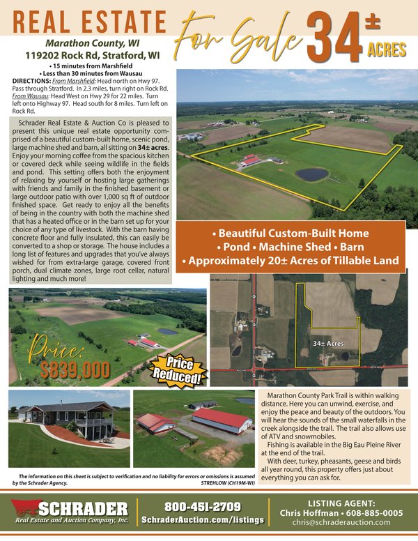 Listing brochure cover - REAL ESTATE FOR SALE 34+/- ACRES IN MARATHON COUNTY, WISCONSIN