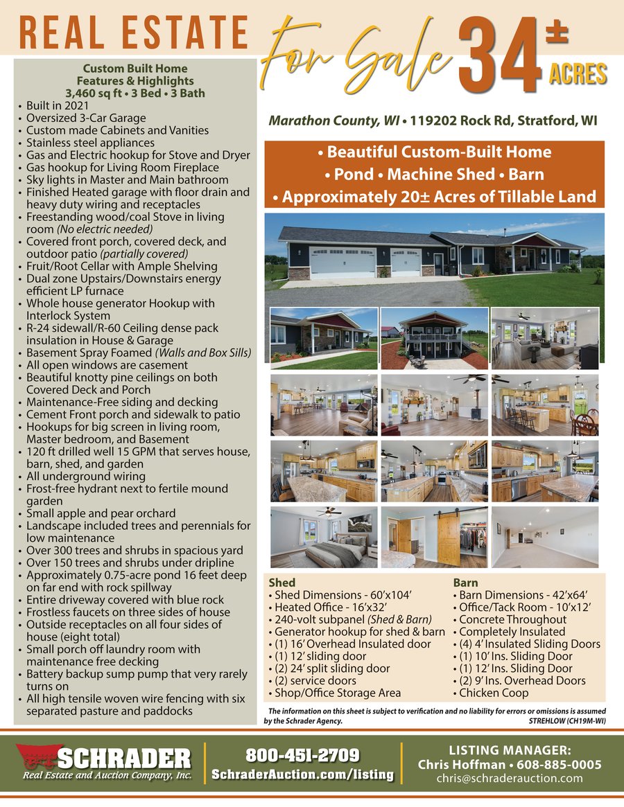 For sale: REAL ESTATE FOR SALE 34+/- ACRES IN MARATHON COUNTY, WISCONSIN - 119202 Rock Rd, Stratford, WI 54484