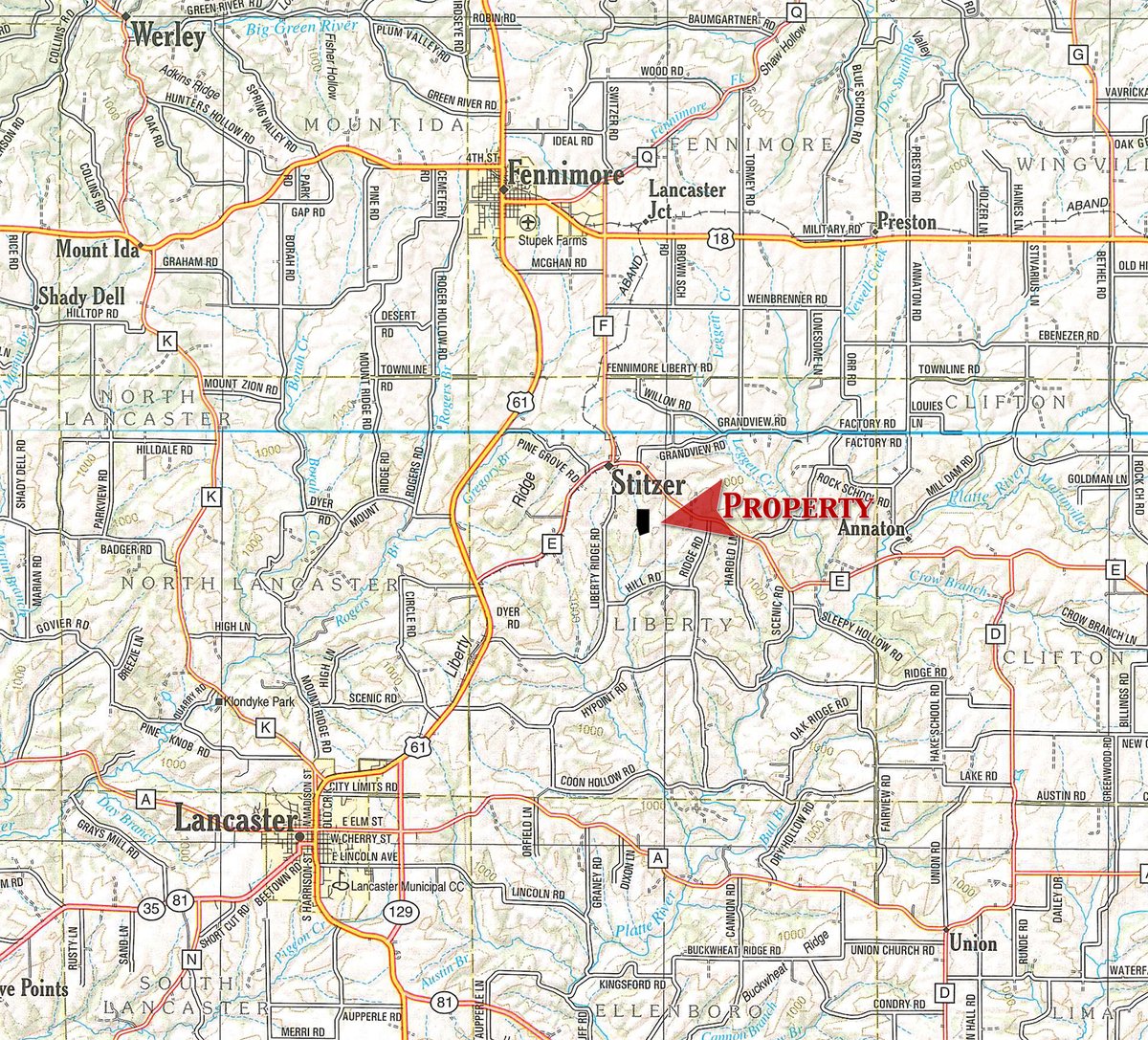 Area map - REAL ESTATE FOR SALE - 36+/- ACRES IN GRANT COUNTY WISCONSIN