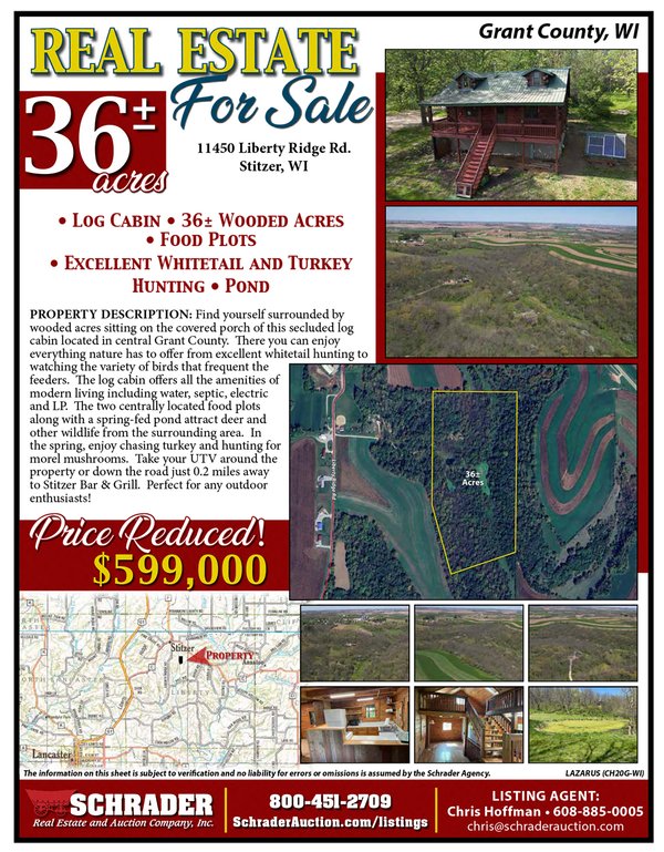 For sale: REAL ESTATE FOR SALE - 36+/- ACRES IN GRANT COUNTY WISCONSIN - 11450 Liberty Ridge Rd, Stitzer, WI 53825