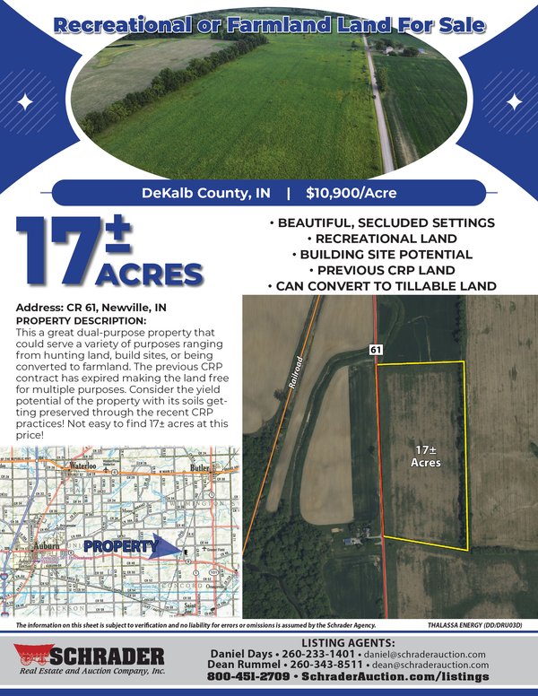 Listing brochure cover - RECREATIONAL/FARMLAND FOR SALE IN DEKALB COUNTY, INDIANA