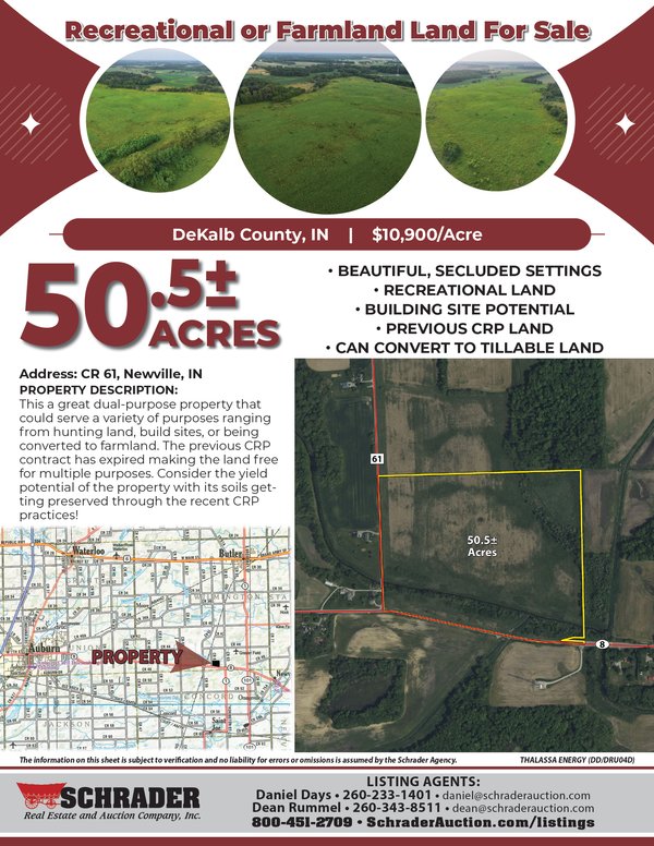 Listing brochure cover - RECREATIONAL/FARMLAND FOR SALE IN DEKALB COUNTY, INDIANA