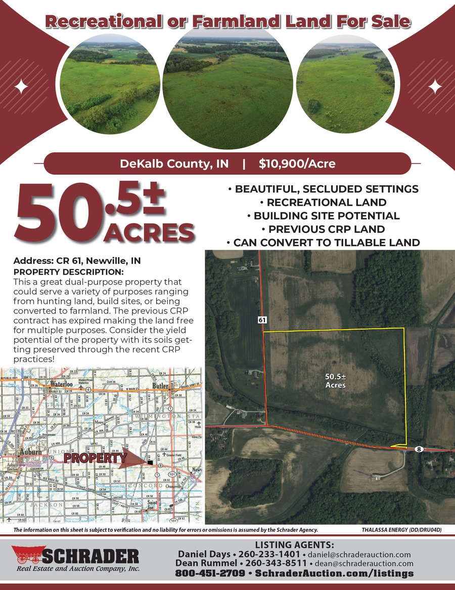 For sale: RECREATIONAL/FARMLAND FOR SALE IN DEKALB COUNTY, INDIANA - CR 61, Newville, IN 46721 - DeKalb County, Indiana