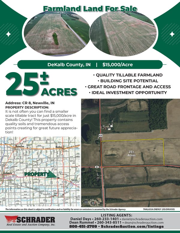 Listing brochure cover - FARMLAND FOR SALE IN DEKALB COUNTY, INDIANA