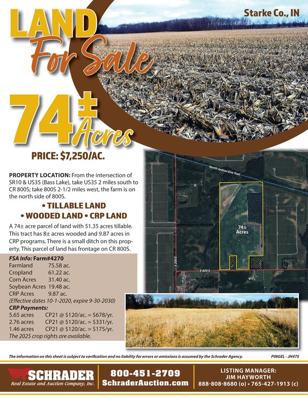 Listing brochure cover - 74+/- ACRES FOR SALE IN STARKE COUNTY INDIANA