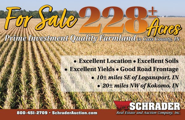 Listing brochure cover - LAND FOR SALE - 228+/-ACRES IN CASS COUNTY, INDIANA