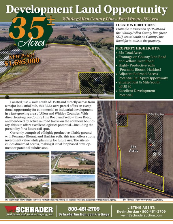 Listing brochure cover - LAND FOR SALE IN ALLEN COUNTY, INDIANA