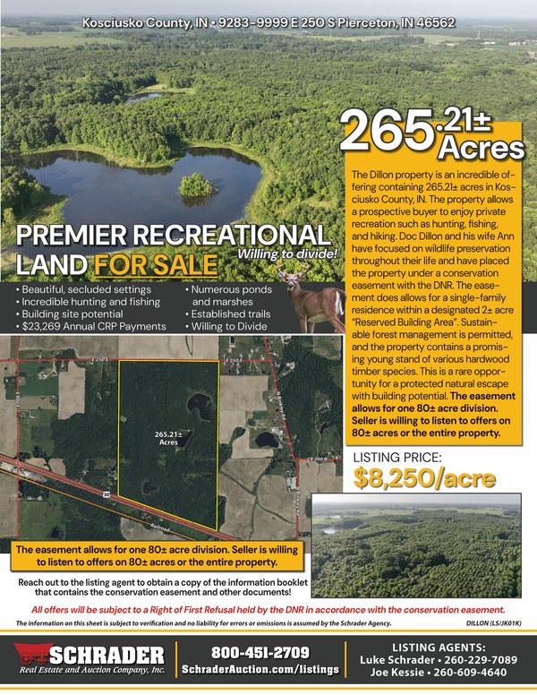 Listing brochure cover - 265.21+/- ACRES FOR SALE IN KOSCIUSKO COUNTY, INDIANA