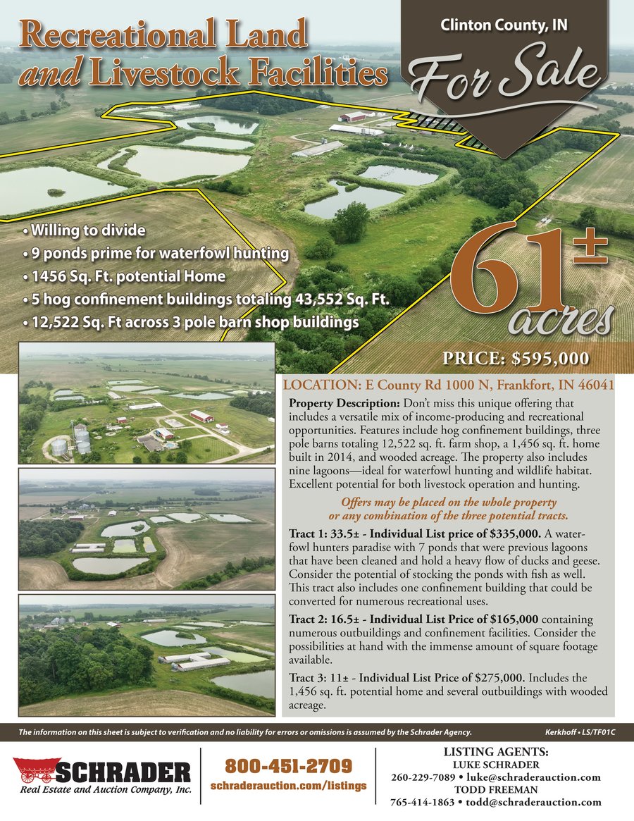 For sale: RECREATIONAL LAND AND LIVESTOCK FACILITIES FOR SALE - E 800 S, Frankfort, IN  46041