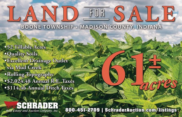 For sale: LAND FOR SALE - 61+/- ACRES IN MADISON COUNTY, INDIANA - 1450 N, Alexandria, IN 46001