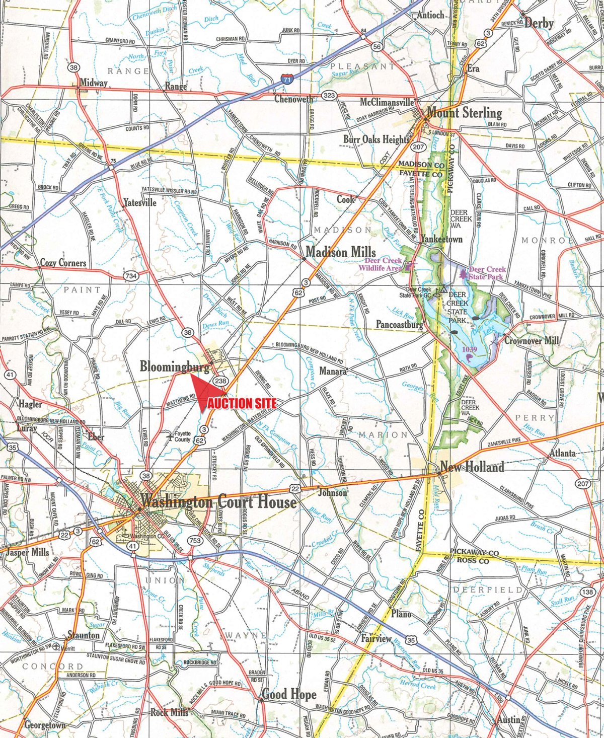 Area map - FARM EQUIPMENT AUCTION IN FAYETTE COUNTY, OHIO