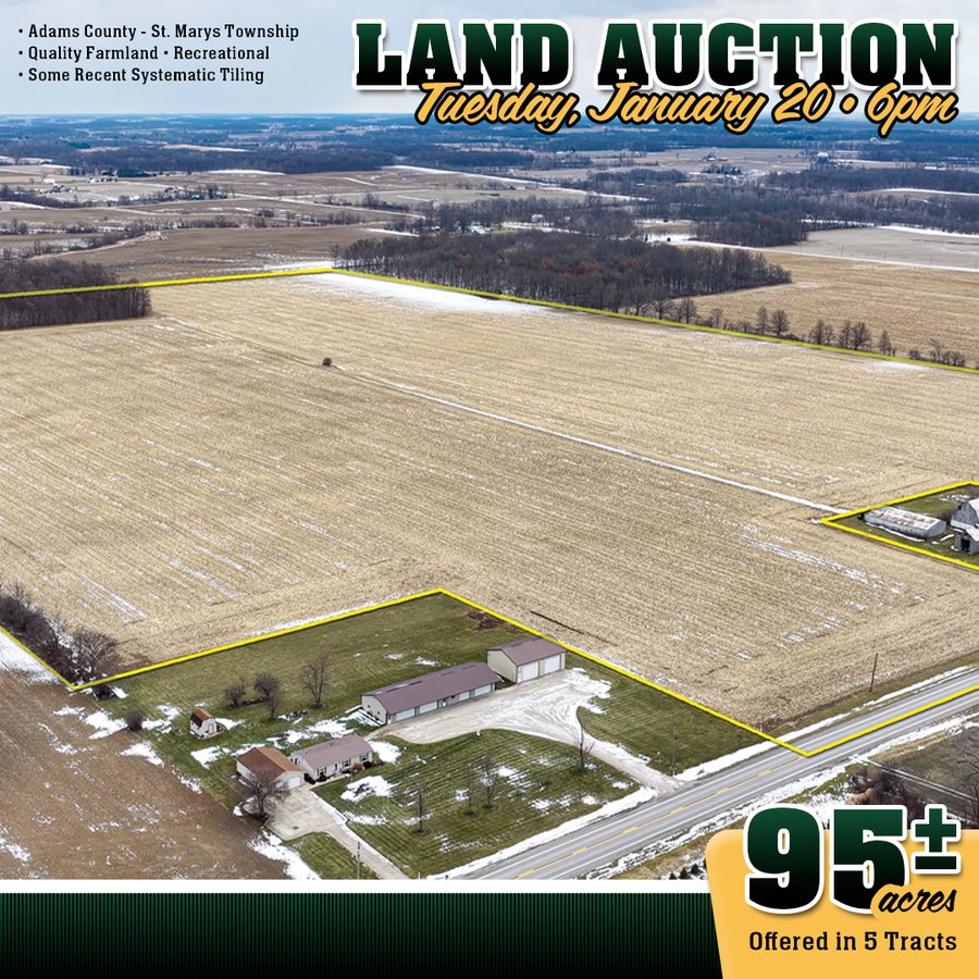 LAND AUCTION - 95+/-ACRES OFFERED IN 5 TRACTS IN ADAMS COUNTY, INDIANA