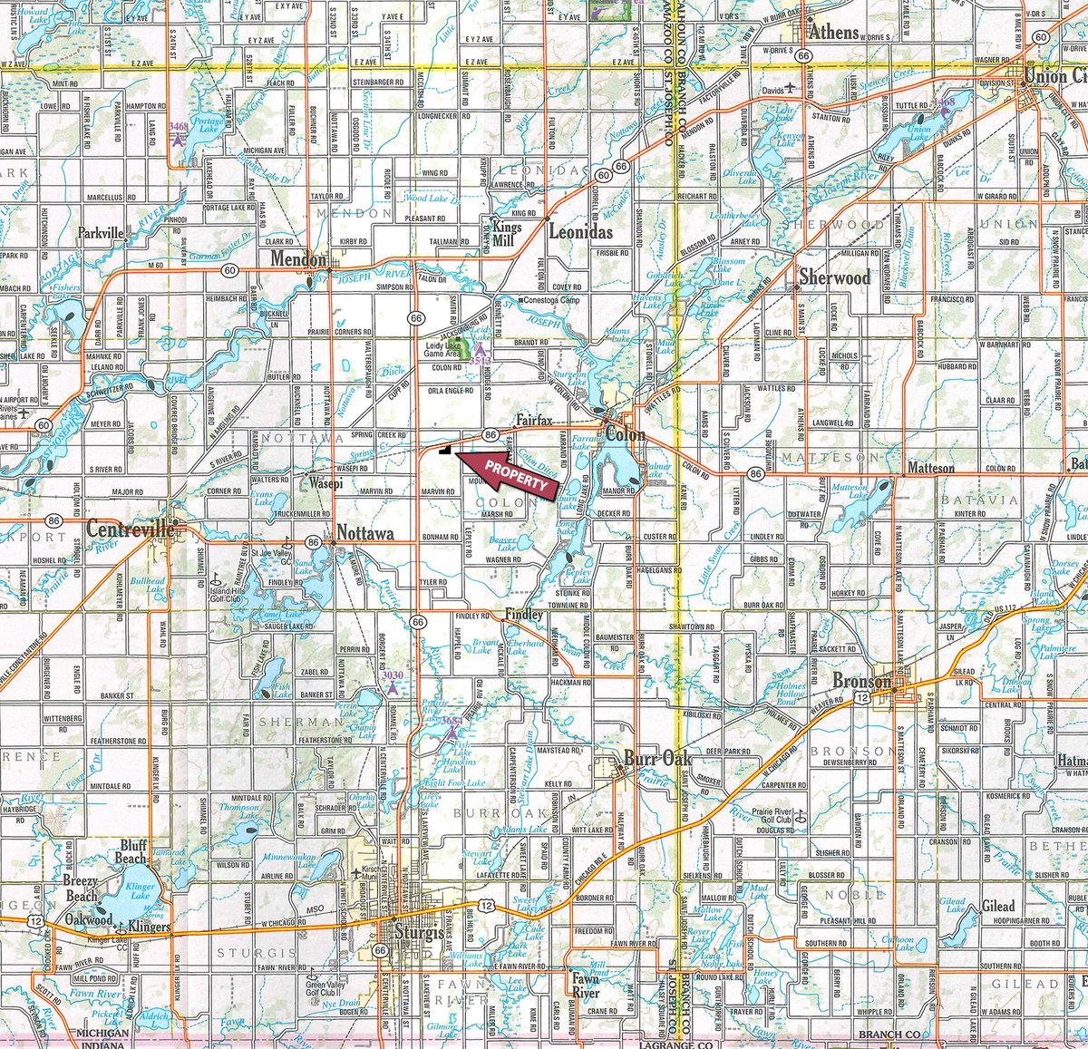 Area map - TIMED ONLINE ONLY REAL ESTATE AUCTION - 23+/- ACRES OFFERED IN 3 TRACTS IN ST JOSEPH COUNTY, MICHIGAN