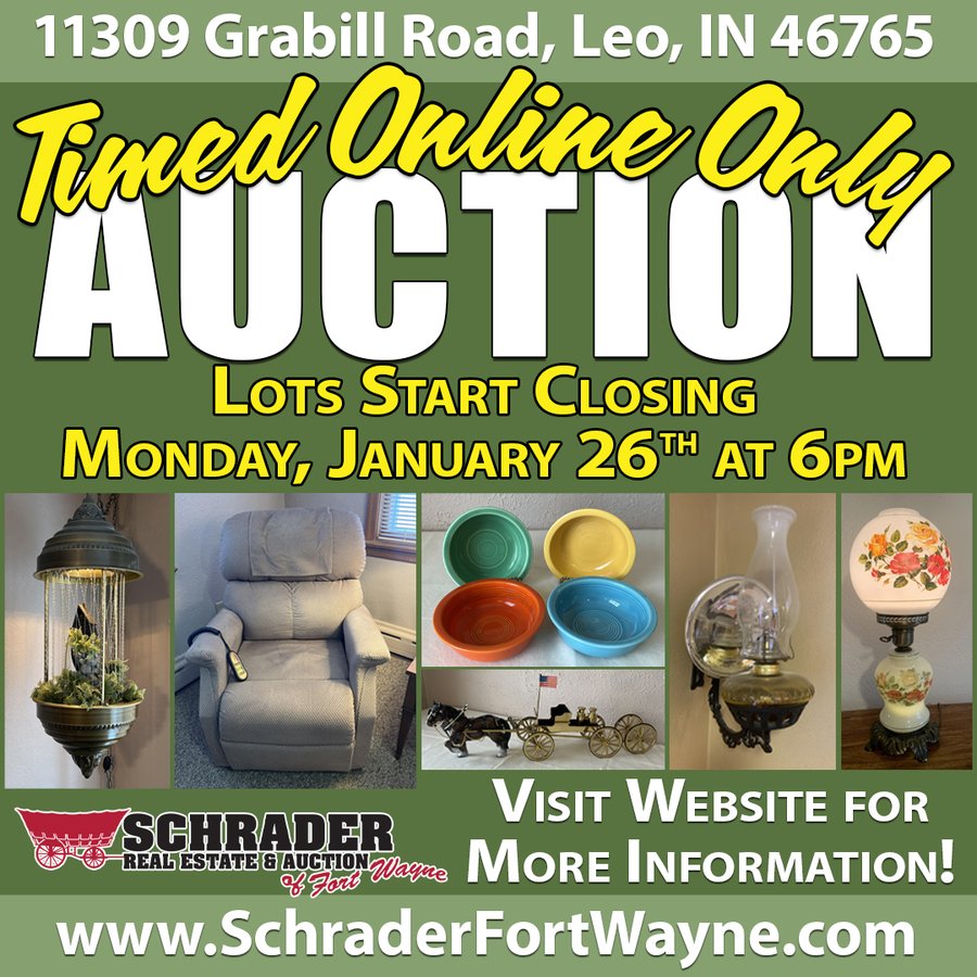 TIMED ONLINE ONLY PERSONAL PROPERTY AUCTION IN ALLEN COUNTY, INDIANA