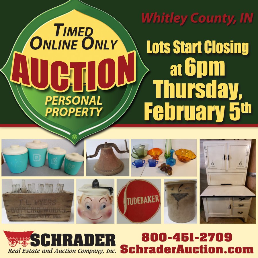 TIMED ONLINE ONLY PERSONAL PROPERTY AUCTION IN WHITLEY COUNTY, INDIANA