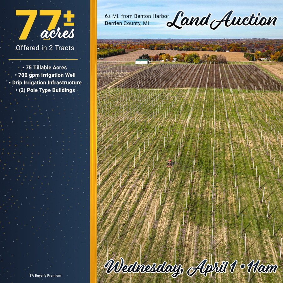LAND AUCTION - 77+/-ACRES OFFERED IN 2 TRACTS IN BERRIEN COUNTY, MICHIGAN