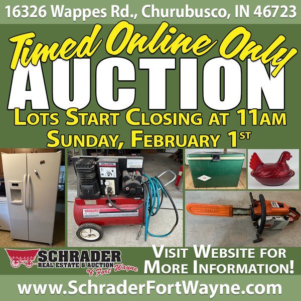 TIMED ONLINE ONLY PERSONAL PROPERTY AUCTION IN ALLEN COUNTY, INDIANA
