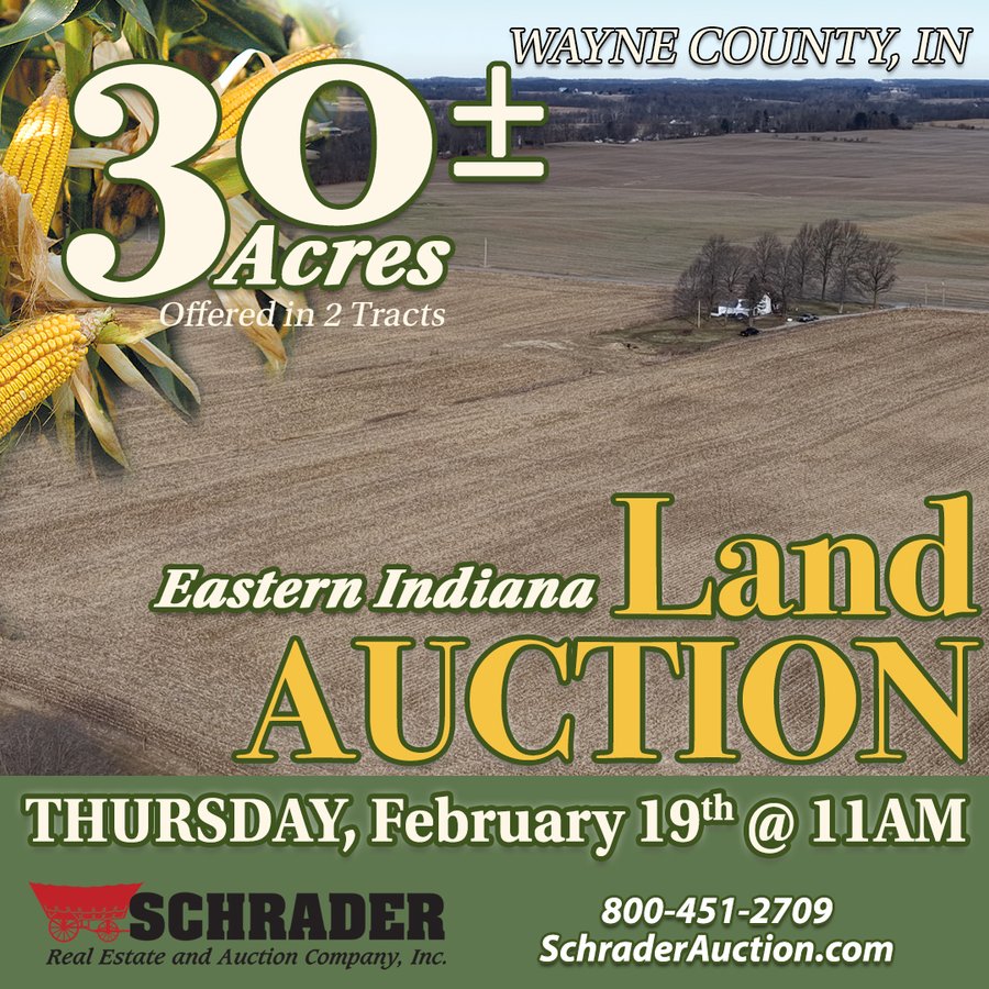 LAND AUCTION - 30+/- ACRES OFFERED IN 2 TRACTS IN WAYNE COUNTY, INDIANA